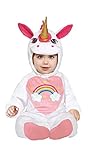 FIESTAS GUIRCA Disfraz de Bebé Unicornio - Mono Blanco y Rosa con Arcoíris, Capucha y Alas para Bebé de 12-18 Meses