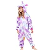 Pijama de Unicornio Suave Onesie Pijamas de Una Pieza para Niñas (Morado, 9-10 años)