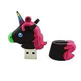 64GB USB 2.0 Flash Drive, Pendrive, Diseño de forma de unicornio de dibujos animados creativo, Regalo de almacenamiento de datos en un lindo Memory Stick Thumb U Disk, adecuado para oficina,Black