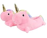 UMIPUBO Zapatillas Unicornio Mujer Suave Zapatos Animales Felpa Calentar Invierno de Cálido Pantuflas Animados Dibujos (S=EU 28/34, Rosa)