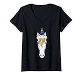 Mujer Unicornio Guirnalda de flores Camiseta Cuello V