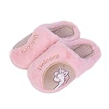 HausFine Zapatillas de Estar por Casa para Unisex Niños Unicornio Dinosaurio Zapatos Pantuflas Invierno Interior Caliente Peluche Forradas Slippers (Unicornio Rosado, numeric_34)