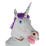 PARTYGEARS Máscara facial de unicornio, látex de cabeza completa, regalos realistas de unicornio para niñas, fiesta de disfraces, Halloween, cosplay, mascarada