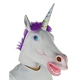 PARTYGEARS Máscara facial de unicornio, látex de cabeza completa, regalos realistas de unicornio para niñas, fiesta de disfraces, Halloween, cosplay, mascarada