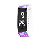 Kiddus Reloj LED Digital para niña o niño. Pulsera de Silicona Suave. Pantalla Rectangular. Batería Japonesa reemplazable. Fácil de Leer y Aprender Las Horas. KI10227 Unicornio Flat