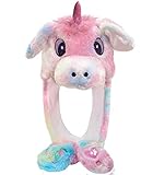 Laahoem Sombrero de Unicornio con orejas Móviles para Mujeres Lindo y Divertido Juguete de Peluche Gorra Animal Cosplay Regalo de Fiesta de Cumpleaños Colorful