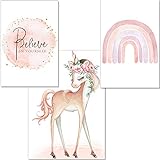 artpin® Juego de 3 imágenes de unicornio para habitación infantil, decoración de pared, tamaño A4, póster rosa, arcoíris para habitación de bebé, decoración para niñas P57