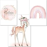 artpin® Juego de 3 imágenes de unicornio para habitación infantil, decoración de pared, tamaño A4, póster rosa, arcoíris para habitación de bebé, decoración para niñas P57