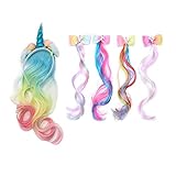 Sipiris Peluca Unicornio Niña,5PCS Diadema Unicornio Mujer Diadema de Cuerno de Unicornio Disfraz Accesorios para Niñas Cosplay Halloween Carnaval