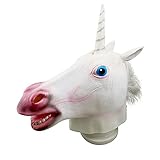 Merrtinus Máscara de Cabeza de Unicornio para Adultos, Máscara de Látex Cabeza de Animal Divertido de Halloween Decoraciones Adulto Accesorio del Traje para Fiesta de Mascarada Cosplay