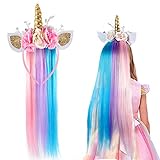 Vamei Diadema Unicornio Niña con Peluca Unicornio Accesorios Disfraz Unicornio Niña para Halloween Fiesta Cumpleaños Carnaval Cosplay