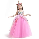 TTYAOVO Vestido de Fiesta con Volantes de Princesa sin Mangas para Niñas Tamaño（140） 7-8 Años 07 Rosa