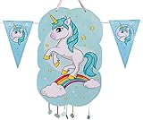 Piñata cumpleaños infantil, para niños perfecta para rellenar con chuches y juguetes, Decoracion Guirnalda banderas 2 m (Unicornio Aguamarina)