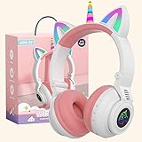 Auriculares Inalámbricos Niños,Unicornio Auriculares Bluetooth Infantiles,Plegable Auriculares para Niña con Cable y Microfono Cascos Control de Volumen,Regalo de cumpleaños de Unicornio de Navidad