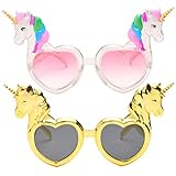 Amosfun - Juego de 2 gafas de sol de unicornio en forma de corazón, diseño de unicornio, para fiesta de cumpleaños, color rosa y dorado
