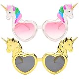 Amosfun - Juego de 2 gafas de sol de unicornio en forma de corazón, diseño de unicornio, para fiesta de cumpleaños, color rosa y dorado