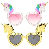 Amosfun - Juego de 2 gafas de sol de unicornio en forma de corazón, diseño de unicornio, para fiesta de cumpleaños, color rosa y dorado