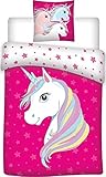 new discount - Juego de Funda de edredón y Funda de Almohada, diseño de Unicornio, Color Rosa