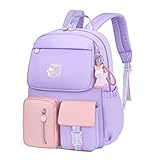 WYCY - Mochila para Niñas, con Colgante de Unicornio, Kawaii, hidrófuga, Colorida, para Adolescentes, Universidad, malva, L