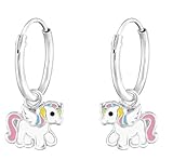 LRP Rainbow Love Unicorn Pendientes de aro de plata 925 con diseño de caballo