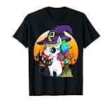 Gráfico de la bruja del Unicornio Gato negro de Halloween Camiseta