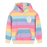 dPois Sudadera con Capucha para Niña Sudadera Unicornios de Algodón con Rayas de Arcoiris Top Chándal Sudadera Casual Pullover Niño Unisex Primavera Rayas 7-8 años