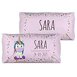 LolaPix Almohada Unicornio Personalizada con Nombre. Regalos Infantiles. Relleno Incluido. Varios Diseños a Elegir. Distintos tamaños a Elegir. Unicornio Rosa