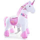 PonyCycle Oficial Clásico Modelo U Montar a Caballo Animal Que Camina Unicornio Juguete de Peluche (con Freno y Sonido/ Talla 4 para Edades de 4-8 años) Unicornio Rosa Ux402