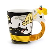 el & groove Taza Unicornio Grande Colorido en 3D | Taza de café 350ml (400ml Lleno hasta el Borde) | Taza de té de Porcelana Unicornio en diseño de Cielo Negro | Comic | Idea para Regalo