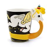 el & groove Taza Unicornio Grande Colorido en 3D | Taza de café 350ml (400ml Lleno hasta el Borde) | Taza de té de Porcelana Unicornio en diseño de Cielo Negro | Comic | Idea para Regalo