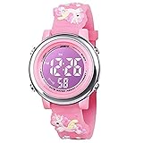 HIMTOR Reloj Digital para Niños Niña, Luz Intermitente LED de 7 Colores Reloj de Pulsera Niña Multifunción, para Niños de 3 a 12 años (Unicornio Rosa)