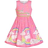 Vestido para niña Rosa Unicornio Arco Iris Verano Sol 11-12 años