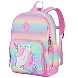 VASCHY Mochila Niña, Mochila Unicornio Niña Mochila Infantil 4-6 Años para Escuela Ajustar Carpeta A4 con Bolsillos Laterales y Correa en Pecho Rosa