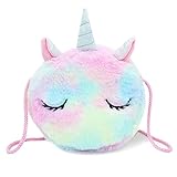 Voarge Bolso Bandolera Unicornios para Niñas, Bolso Pequeño de Felpa, Bolso de Hombro para Niñas Pequeñas, Bolso Mochila Unicornio Niña (Rosado azul)