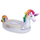 JOYIN Flotador Inflable de Unicornio para Piscina con Purpurina, Divertidos flotadores de Playa, balsa de Unicornio, Juguetes de Piscina, (175x75x85cm)