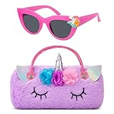 Hifot Fundas de Gafas Rigida con Gafas de Sol para Niña, Estuche de anteojos rígido ligero y portátil, Gafas infantiles de unicornio