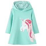 JinBei Vestidos con Capucha Niñas Unicornio Lentejuelas Largo Túnica Pullover Tops Manga Larga Algodón Suéter Casual Verde Otoño Sudadera con Capucha 5-6 años