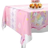 PartyWoo Mantel de Unicornio, Mantel Rectangular Rosa de 54 x 108 Pulgadas, Mantel de plástico para Mesa de 6 a 8 pies, Mantel para Fiesta, cumpleaños (1 Paquete), Tablecloth