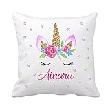 Kembilove Cojín Infantil Personalizado – Almohada Bebe Guardería Personalizado con el Nombre – Regalos para Bebes – Regalos Personalizados Diseño Unicornio