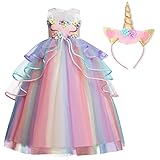 TTYAOVO Chicas Unicornio Fancy Vestido Princesa Flor Desfile de Niños Vestidos sin Mangas Volantes Vestido de Fiesta Talla(150) 9-10 años 719 Rosa