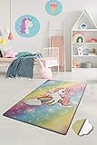Creative Home | Alfombra para habitación de juegos, diseño de unicornio, alfombra lavable, tamaño 100 x 160 cm