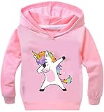 PANOZON Sudadera para Niños Niñas Impresión de Unicornio Pull-Over con Capucha Mangas largas (130, Rosado135-19)