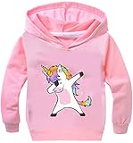 PANOZON Sudadera para Niños Niñas Impresión de Unicornio Pull-Over con Capucha Mangas largas (130, Rosado135-19)