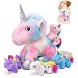 Tacobear Peluche Unicornio Juguete para Niñas Peluche Mamá Unicornio con 4 bebé Unicornio Peluche Caballo Unicornio Juguete Regalo para Niña 3 4 5 6 7 8 Años