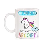 MardeTé Taza No Molestar fabricando Arcoiris. Taza Divertida de Unicornio cagando Arcoiris Muy Chula con Caja de Regalo