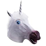 supremask Disfraz de Unicornio Disfraz de Cabeza de Caballo Animal de Halloween Disfraz de látex Lindo Divertido Novedad Cosplay Accesorios Fiesta de Disfraces (Unicornio Blanco)