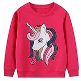 JinBei Sudadera Niña Manga Larga Camiseta con Algodón Casual Top Chandal Unicornio Rosa Roja Caballo Impresión de Pull-Over Otoño Ropa Invierno Cuello Redondo Jersey 6-7 Años