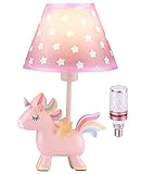 Lámpara de unicornio, lámpara de mesita de noche para niños con LED Bulbo y pantalla, regalos de unicornio para decoración de dormitorio de niñas, lámpara de luz de guardería(EU-Plug)