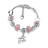 Pulsera de Unicornio para Niñas,Pulsera de Cristal Rosa Brillante para Regalos de Cumpleaños de Chica Adecuado 6-12 años