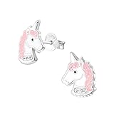 Laimons - Pendientes para niña, joyas para niñas en diseño de unicornio, 11 x 8 mm, rosa con purpurina, plata de ley 925